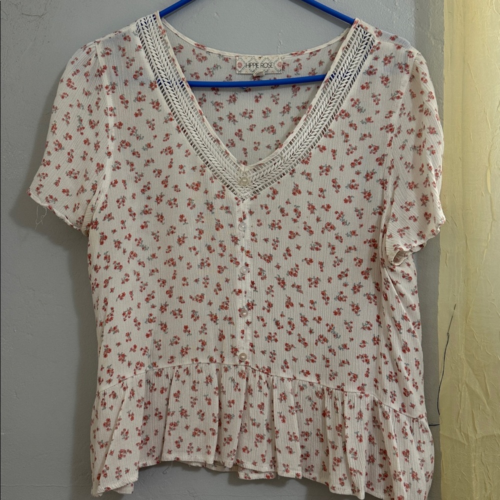 Hippie Rose Cream Top with Pink and Yellow Accents